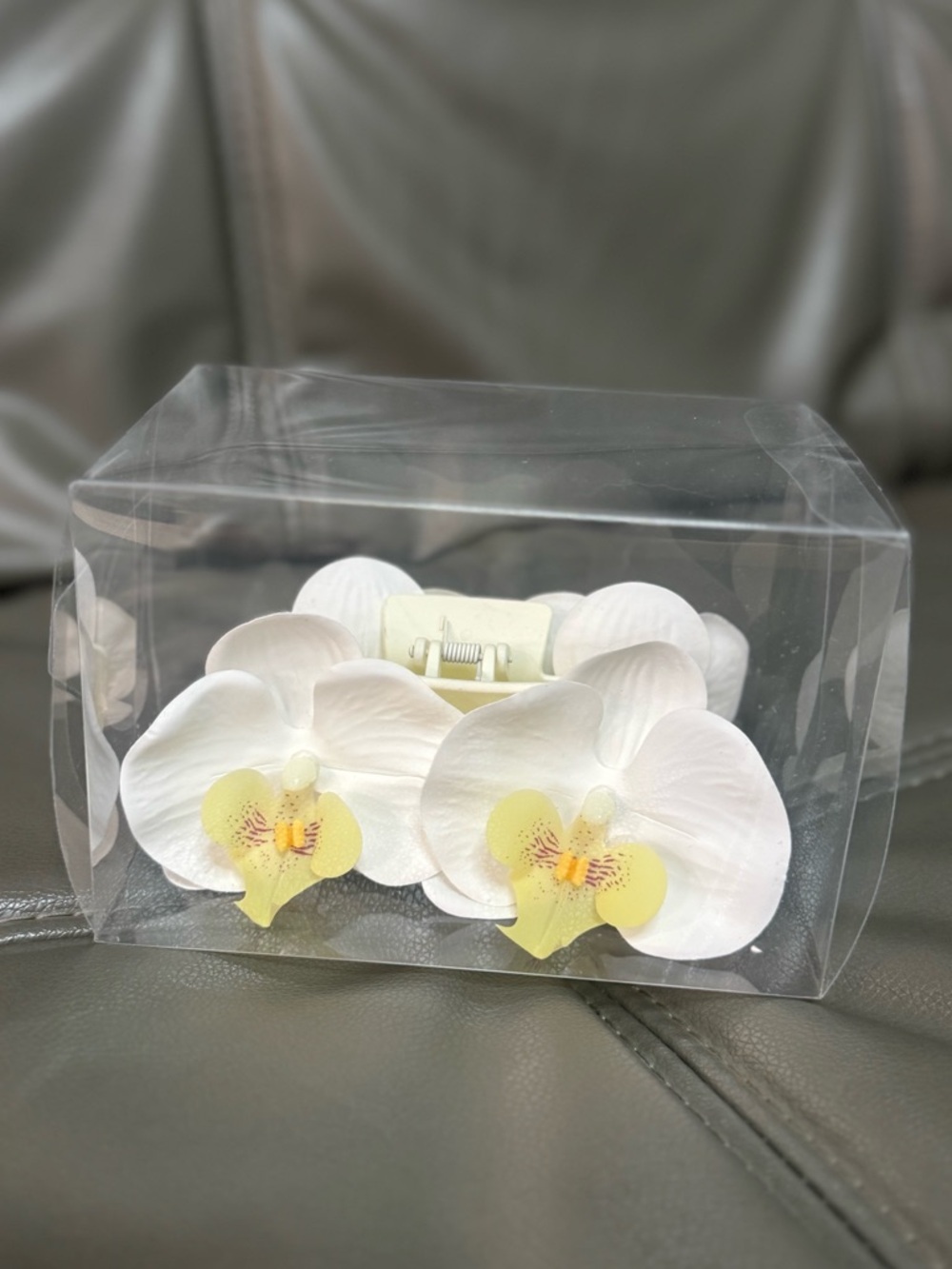 White and Pale Yellow Orchid Flower Hair Clip